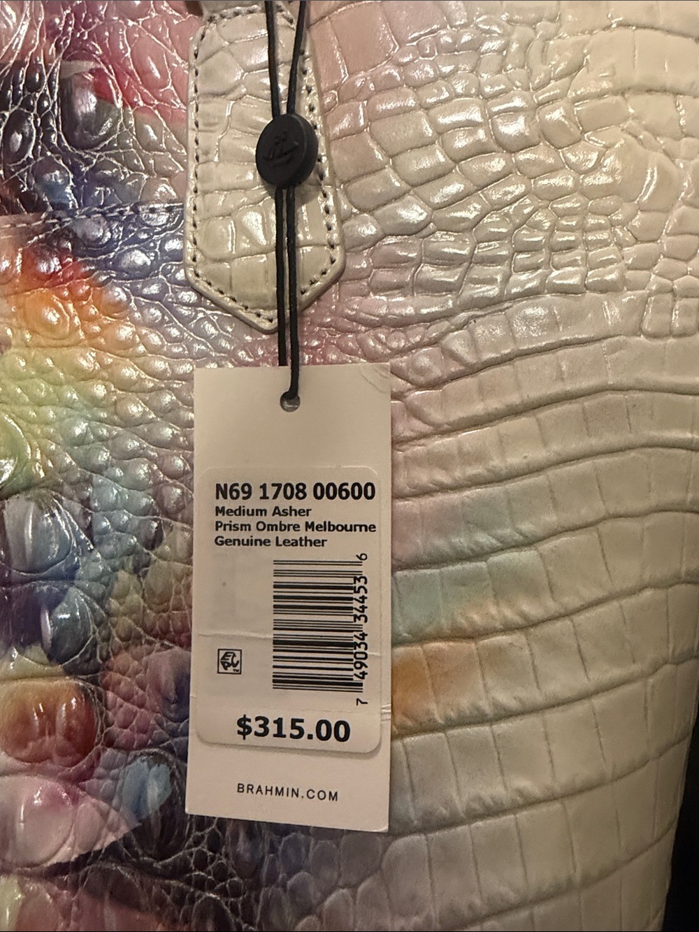 Brahmin Iridescent White Croc-Embossed Tote with Rainbow Center - Picture 2 of 3